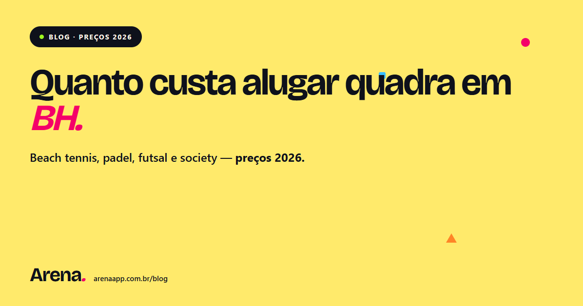 Quanto custa alugar quadra em BH: beach tennis, padel, futsal e society (preços 2026)